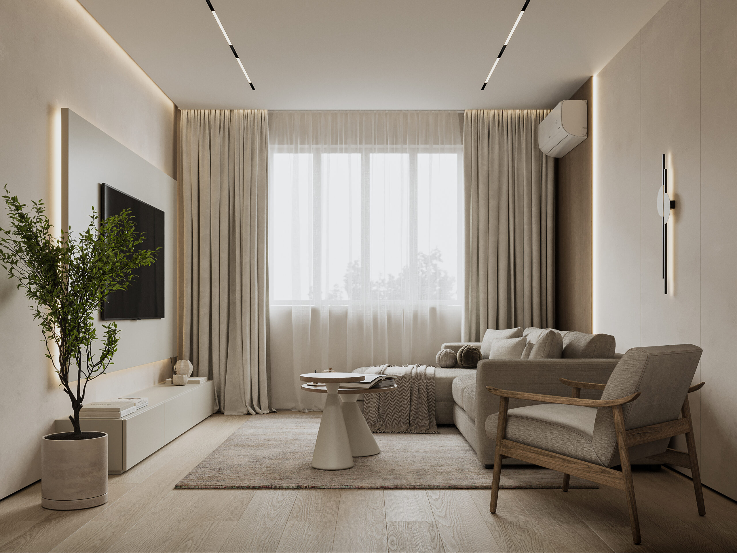 Стиль джапанди в проекте интерьера квартиры 54.6 м² в Москве