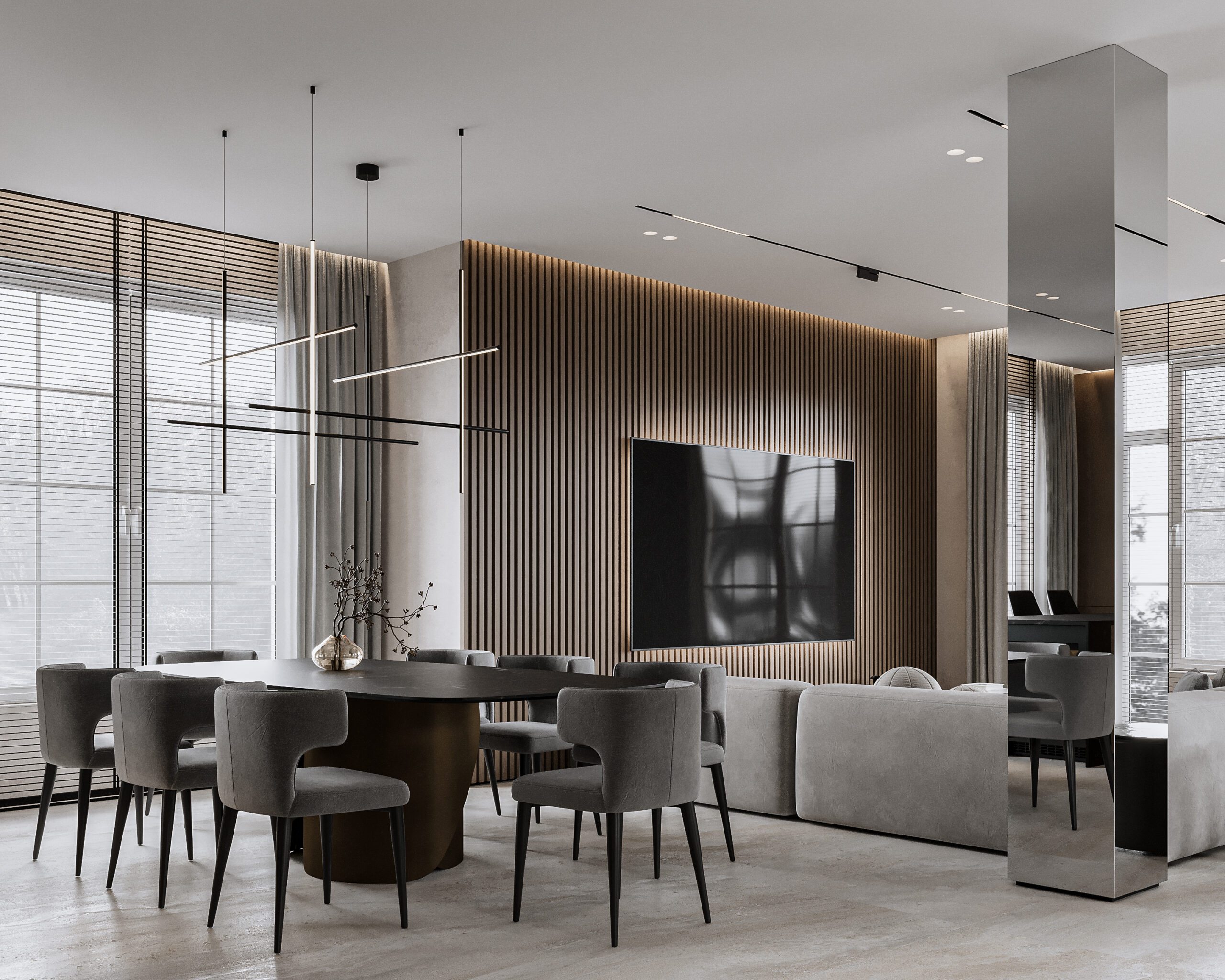 Современная кухня-гостиная в доме по проекту MB Interior Design
