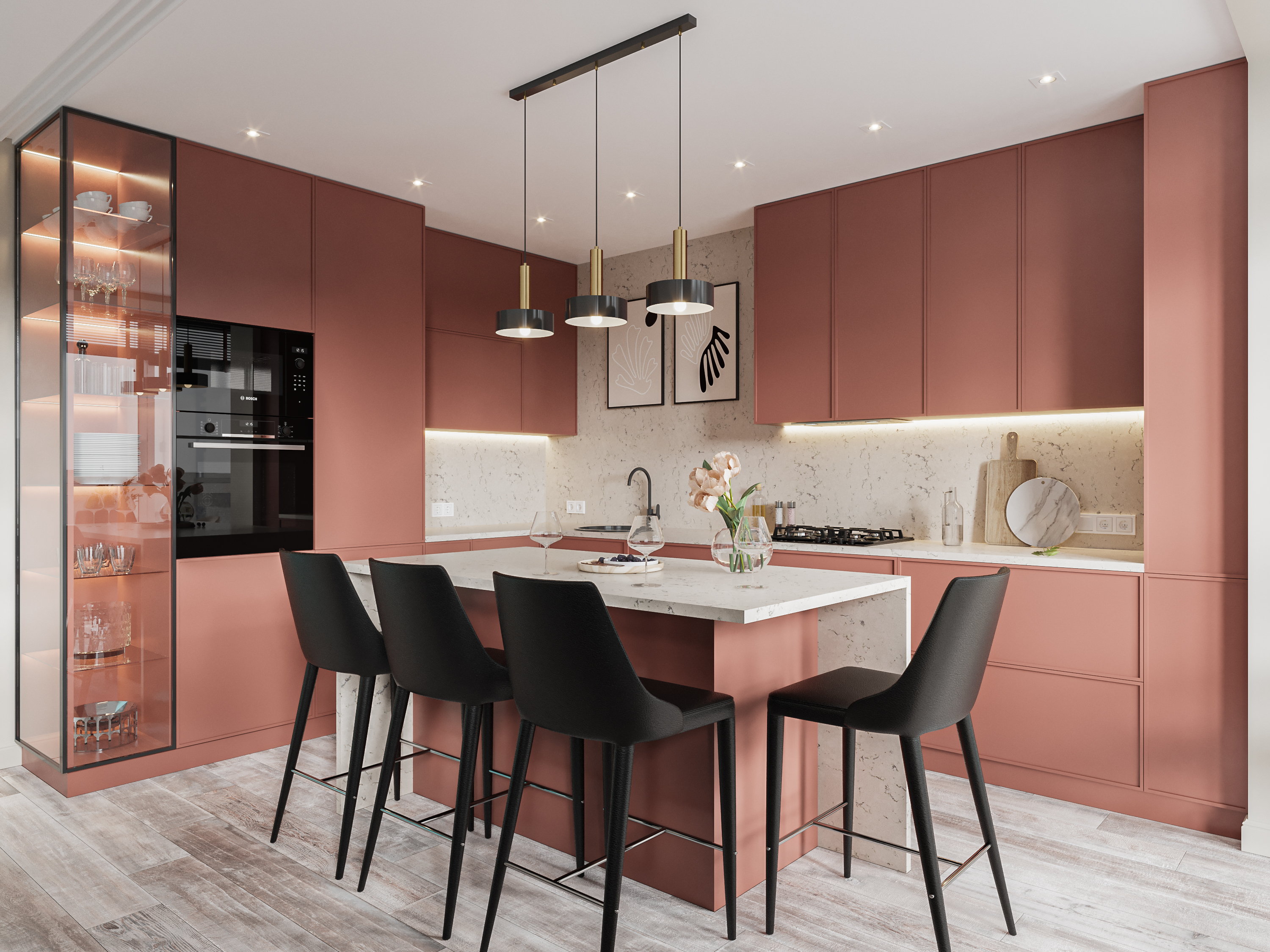 Яркая кухня-гостиная в дизайн-проекте квартиры 64 м² в Калининграде