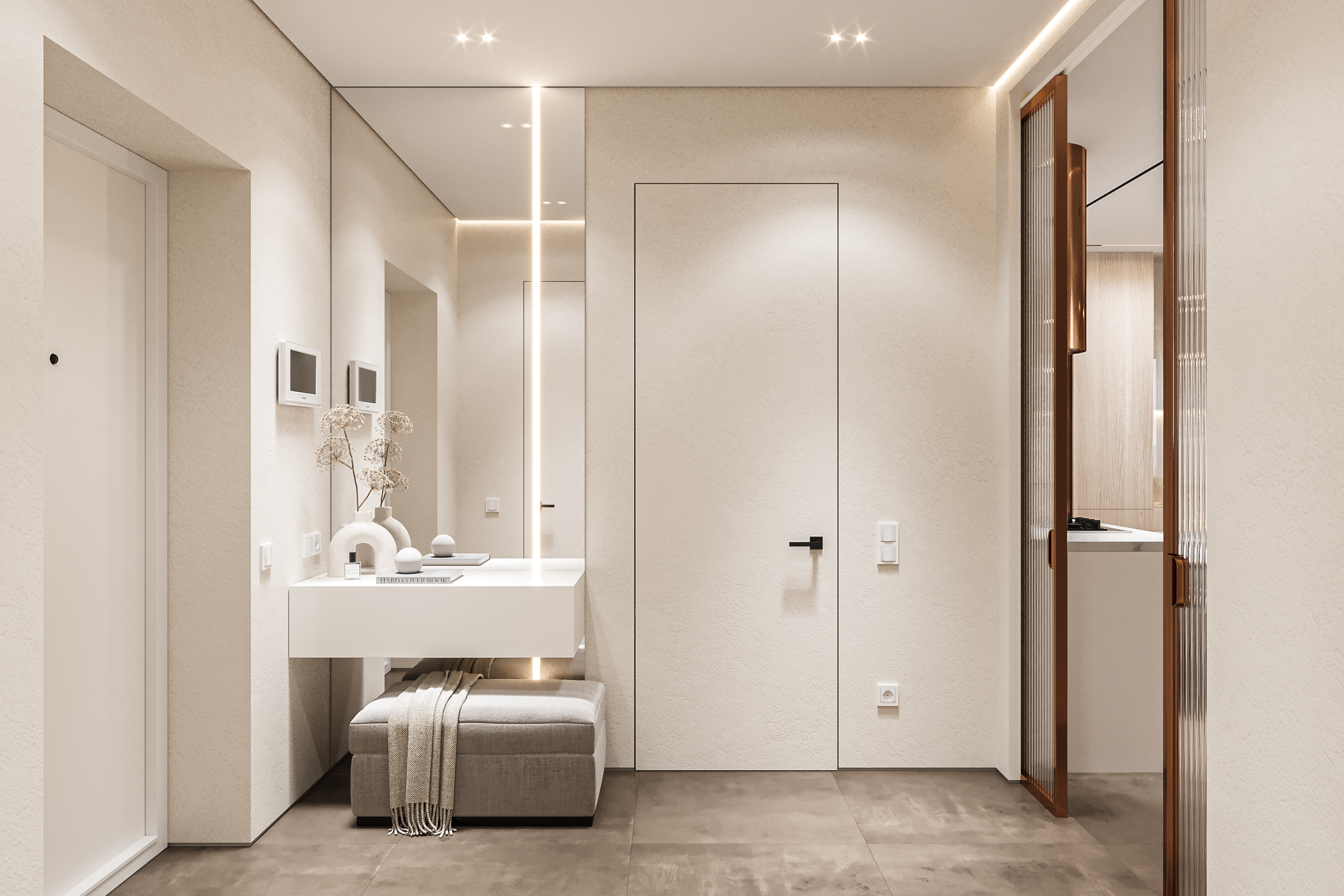 Современный интерьер кухни-гостиной в квартире 63 м² в Калининграде